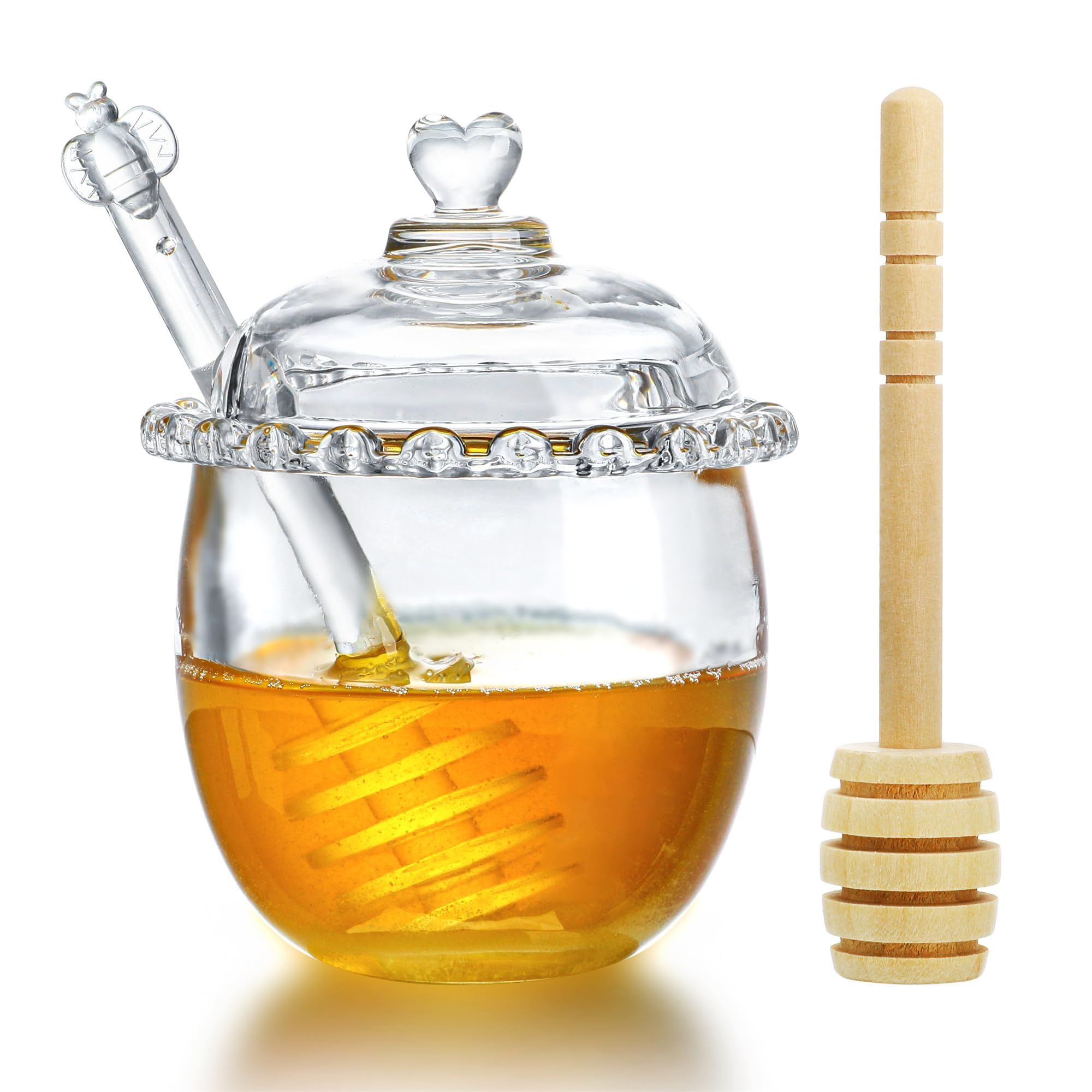 Kanpura honey pot with dipper and lid for mess-free serving