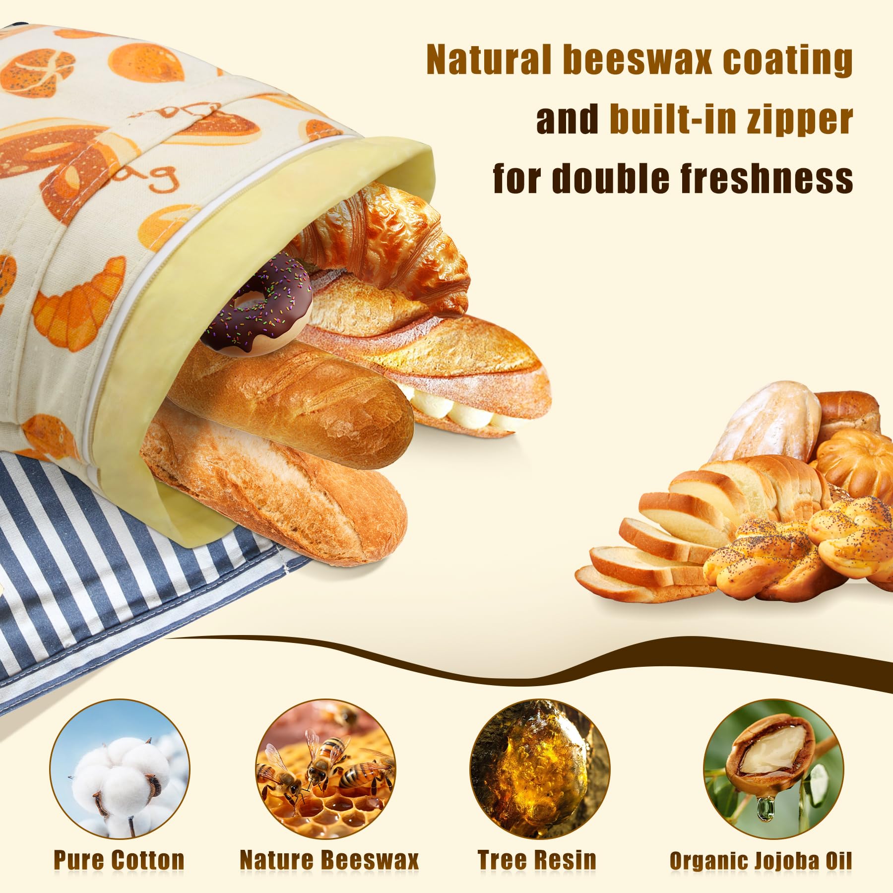 Kanuoc beeswax lining bag blocks moisture while maintaining crusty texture.