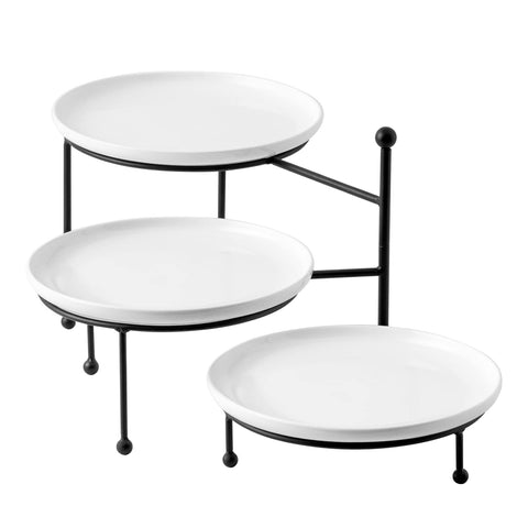 Kanwone 3-tier stand with porcelain trays for elegant party desserts.