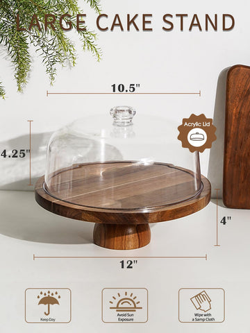 Kanwone Acacia Wood Cake Stand with Dome displays a cake as a premium centerpiece.