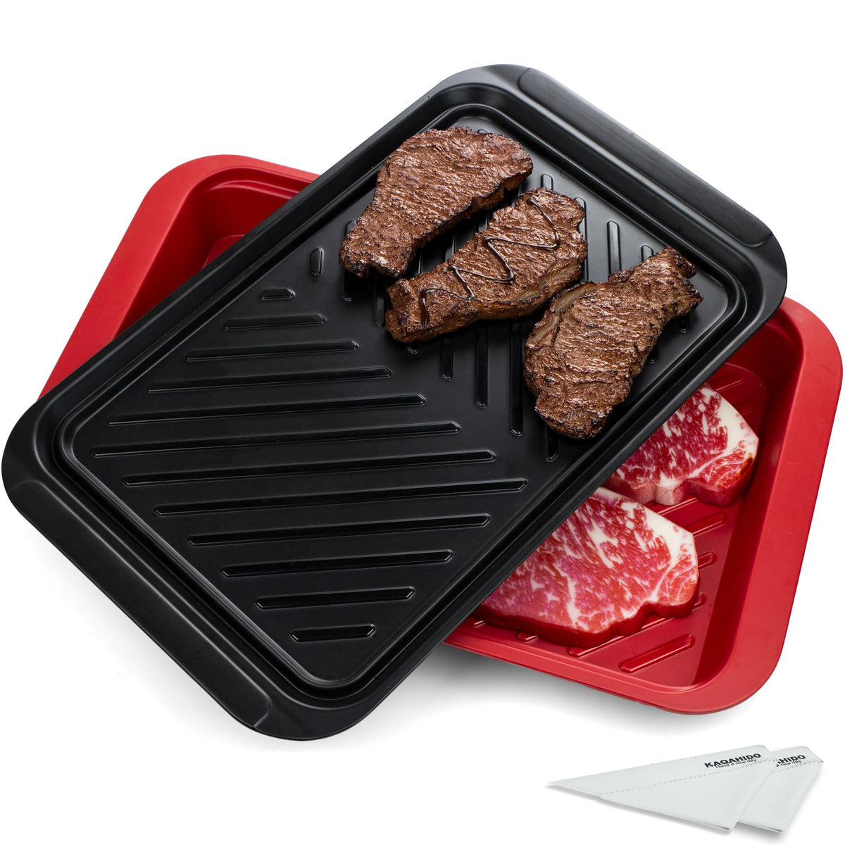 KAQAHIDO deep prep tray set for marinating and serving meat