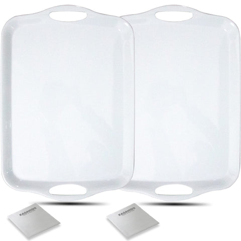 KAQAHIDO large melamine serving tray set, white, two pieces, ideal for appetizers and desserts.