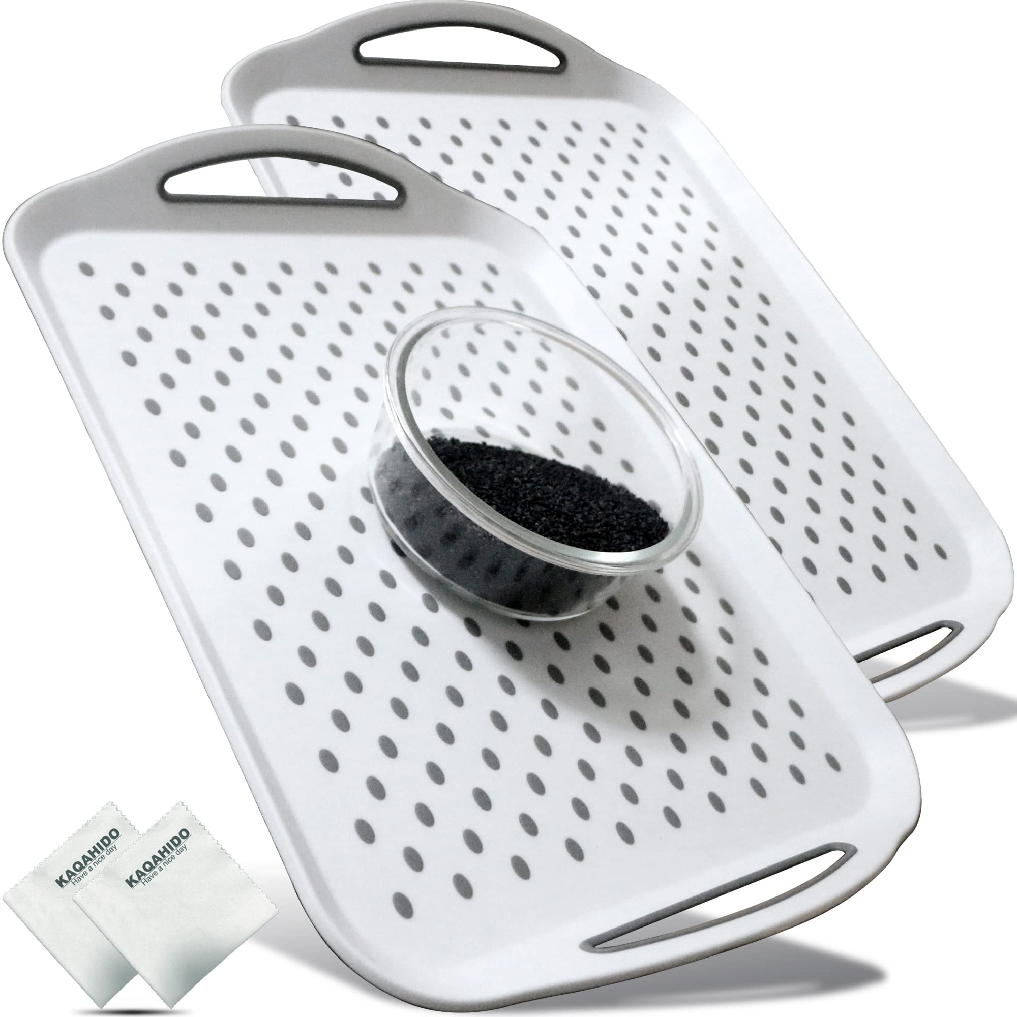 KAQAHIDO large non-slip rectangular tray with handles for stable serving on any table