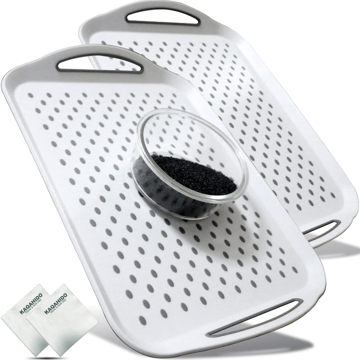KAQAHIDO large non-slip rectangular tray with handles for stable serving on any table