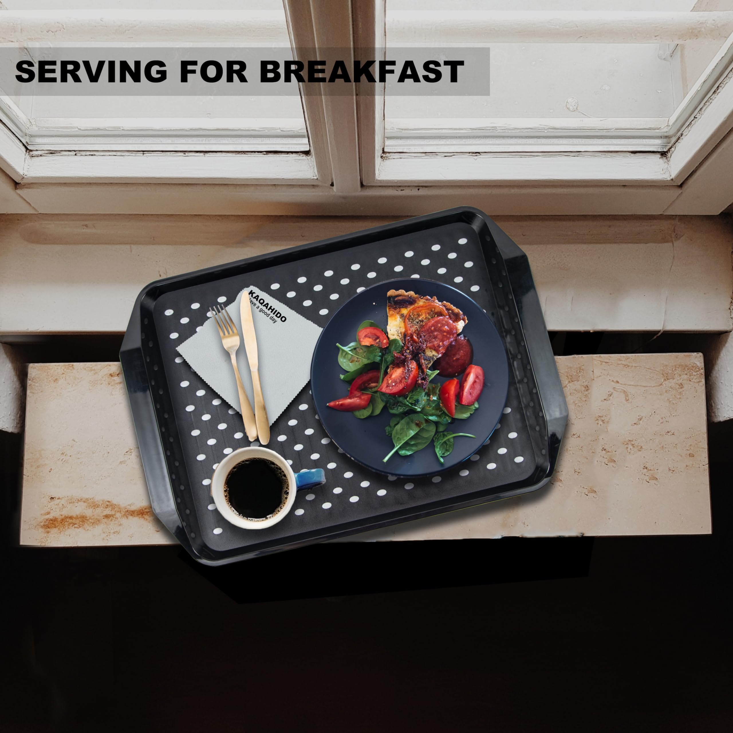 KAQAHIDO lightweight shatterproof tray resists scratches for everyday use.