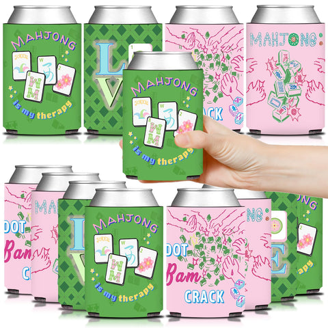 KARAQY Mahjong can coolers in pink and green designs keep drinks cold during game night.