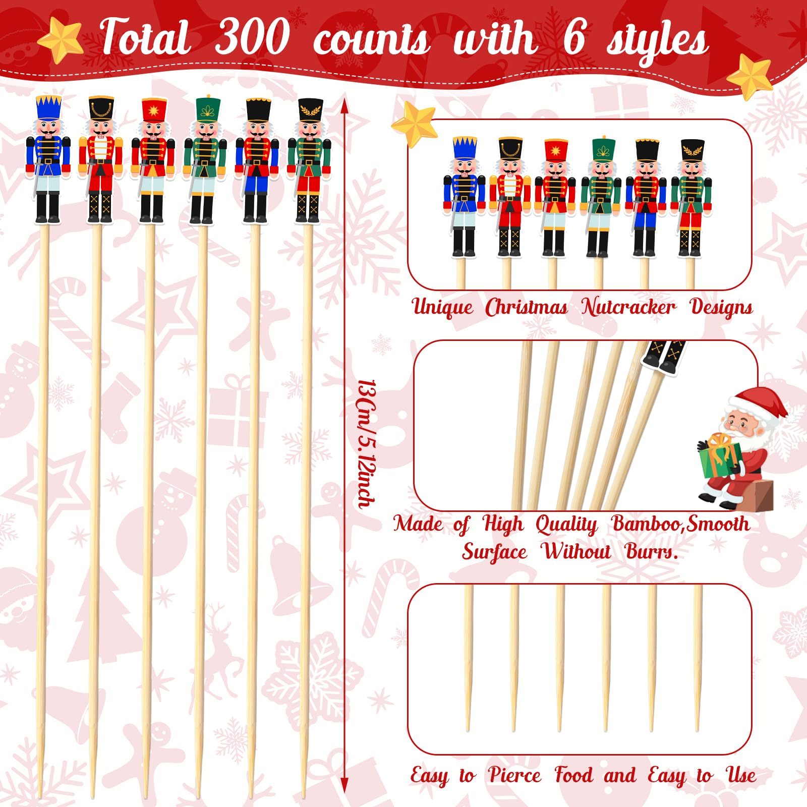 Karenhi Christmas Nutcracker Picks – wooden figure 2 adds festive charm to cocktails.