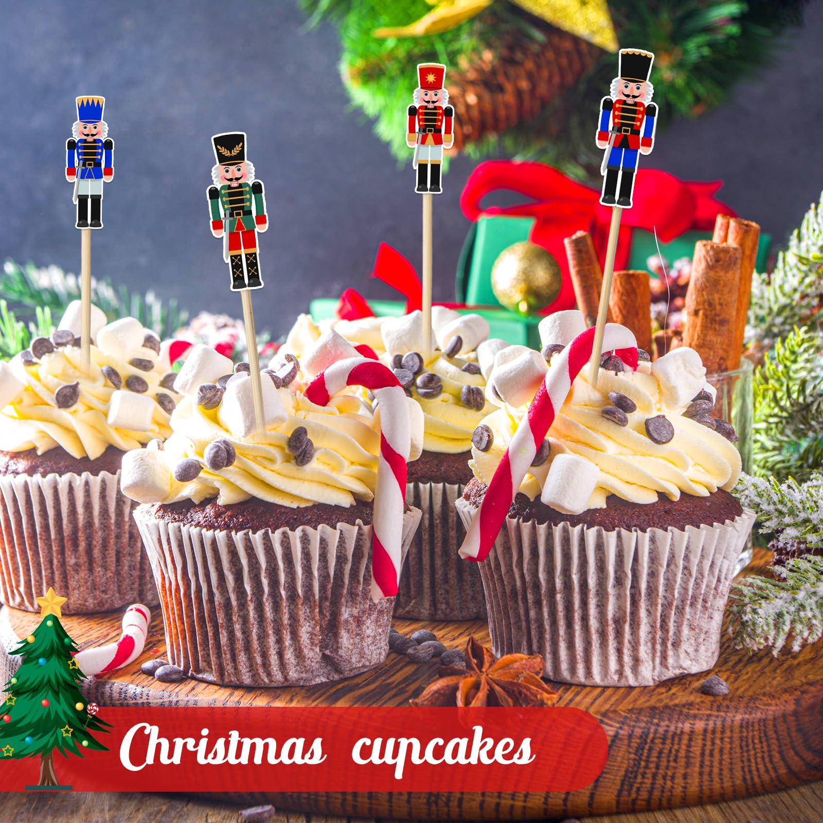 Karenhi Christmas Nutcracker Picks – wooden figure 5 sturdy bamboo skewers for party starters.
