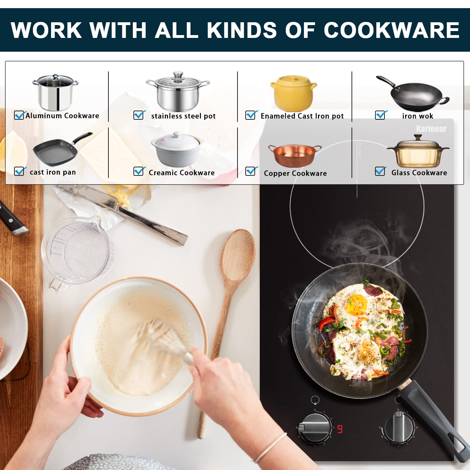 Karinear 12-inch ceramic cooktop with knob control for simple heating
