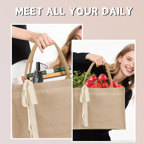 Karinoos burlap tote reinforced stitched edges maintain shape and durability.