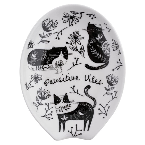 Karma Boho spoon rest black and white ceramic on countertop keeps surfaces clean