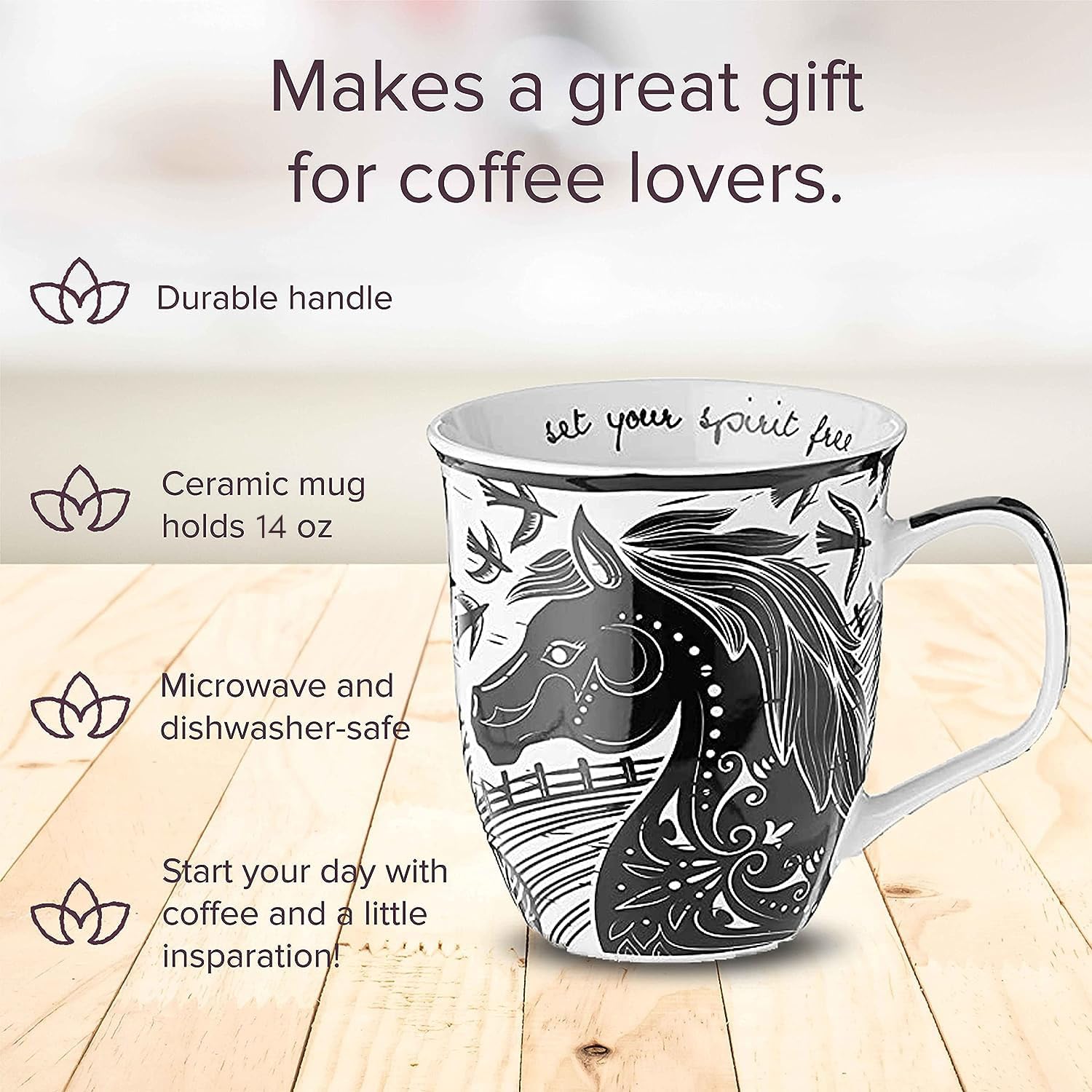 Karma Gifts black and white boho mug close-up showcases unique design.