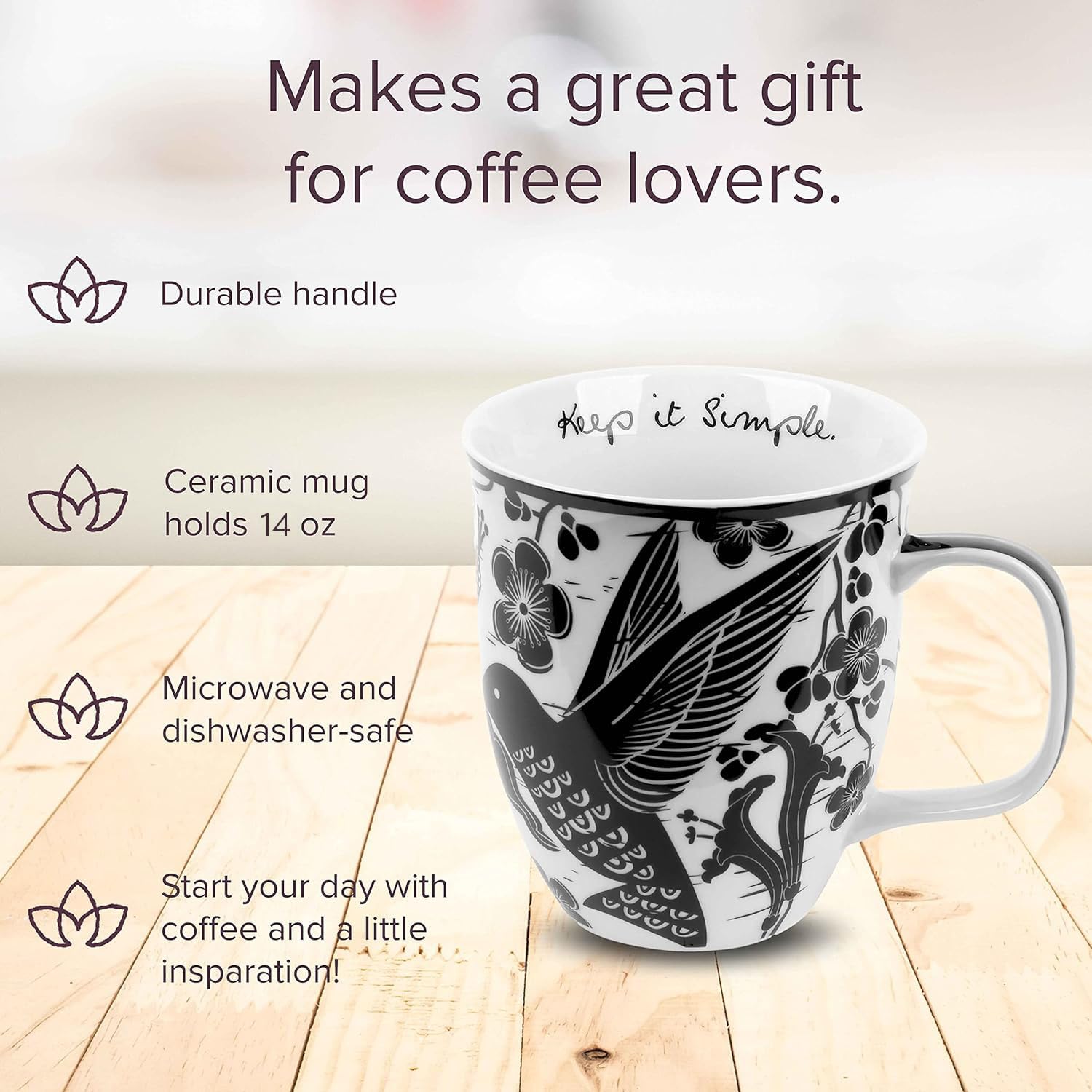 Karma Gifts black and white boho mug front view for a stylish tea break