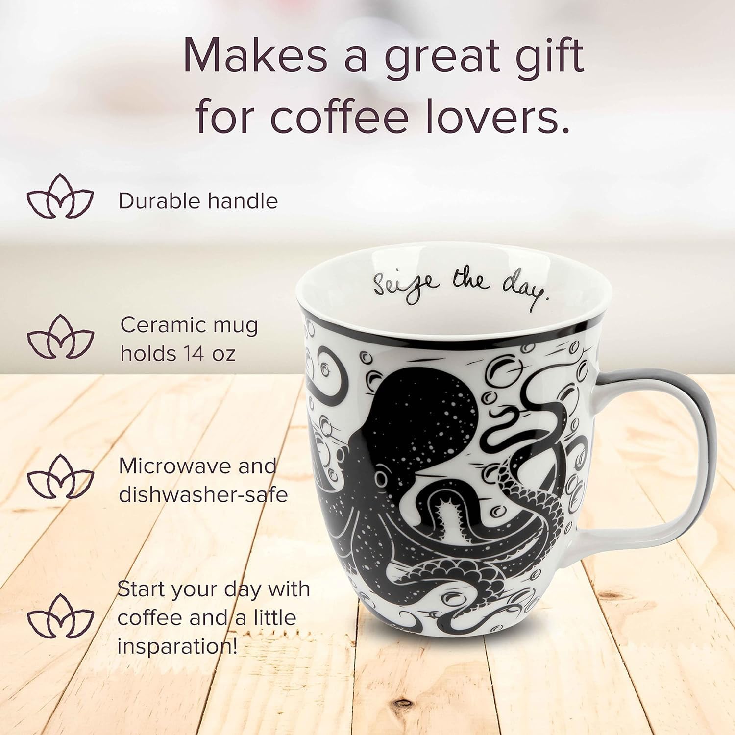 Karma Gifts black and white Boho mug adds stylish flair to tea time.