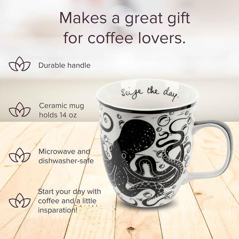Karma Gifts black and white Boho mug adds stylish flair to tea time.