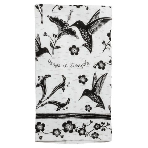 Karma Gifts hummingbird boho tea towel in black and white for absorbent everyday use