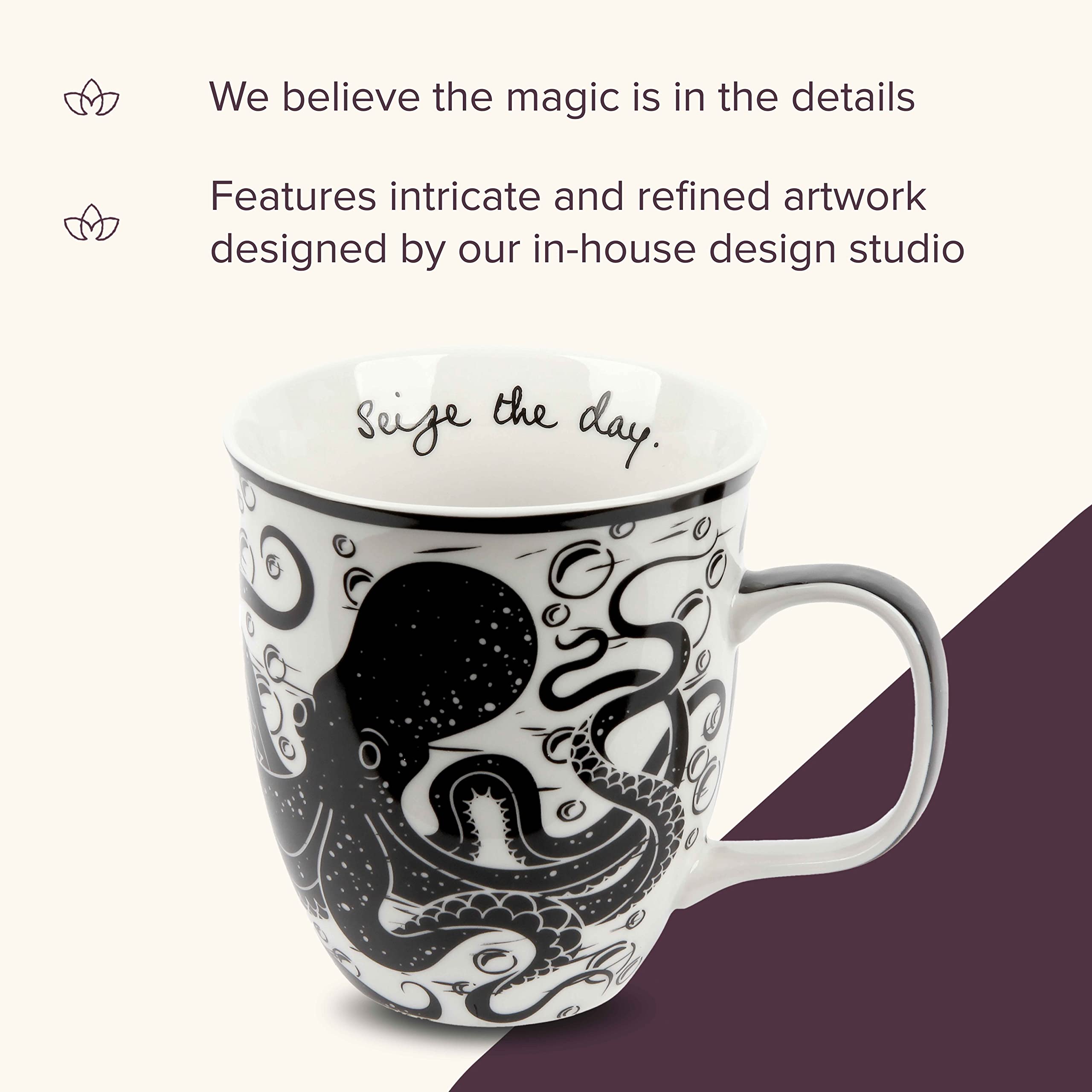 Karma Gifts Boho mug with a durable handle for comfortable sipping.