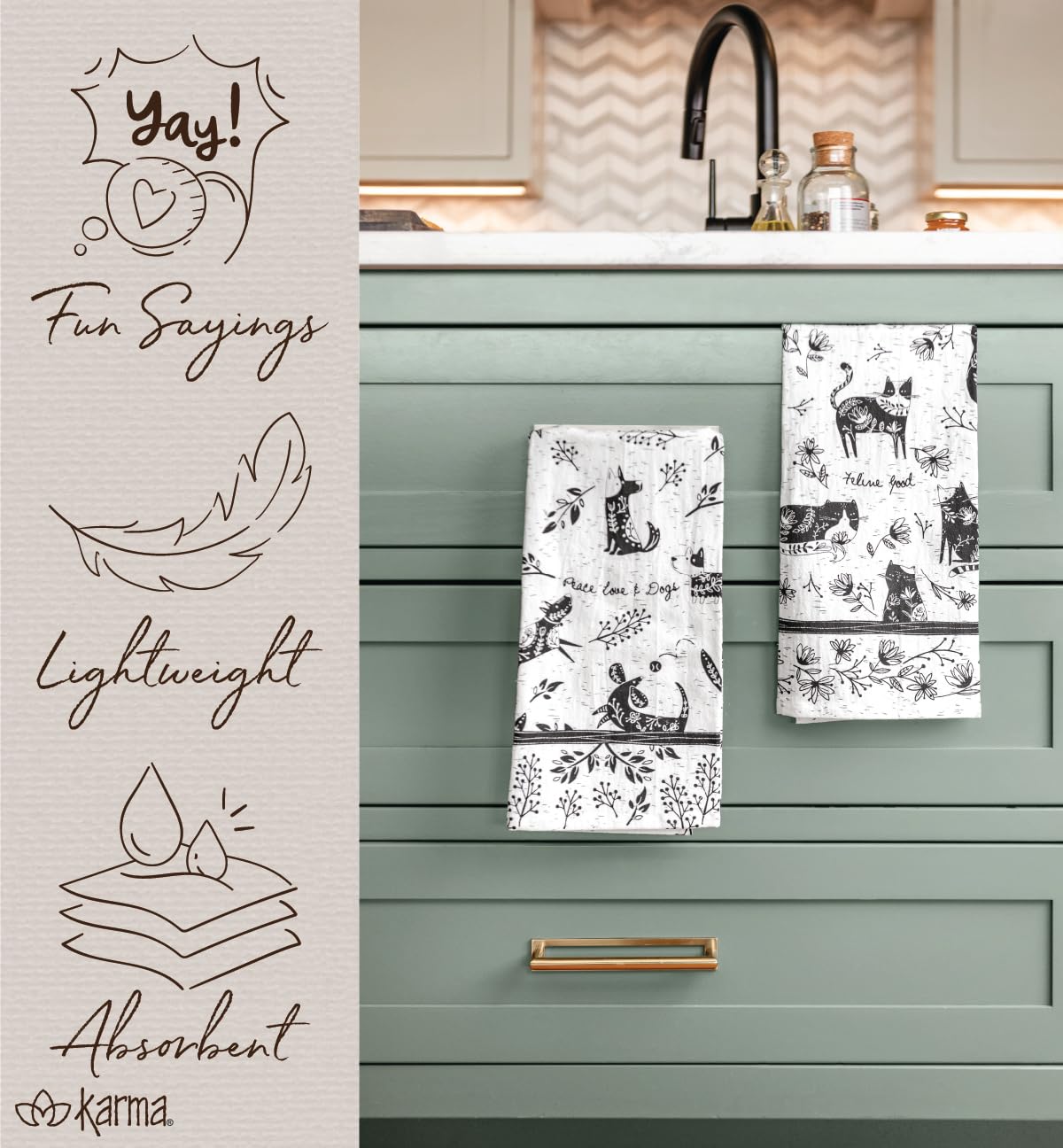 Karma Gifts tea towel size 28x20 inches for versatile kitchen tasks