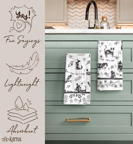 Karma Gifts tea towel size 28x20 inches for versatile kitchen tasks