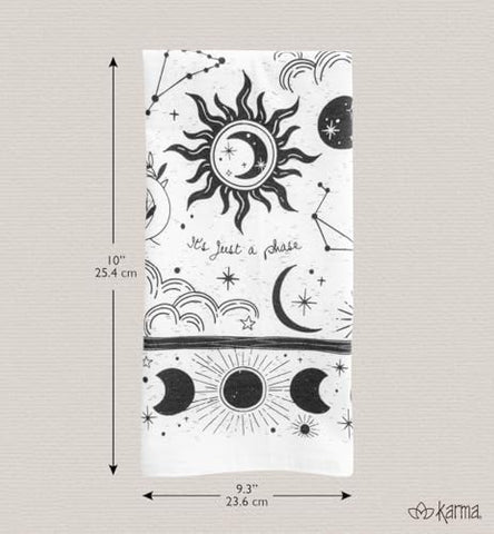Karma Gifts tea towel with corner tab for easy hanging in the kitchen
