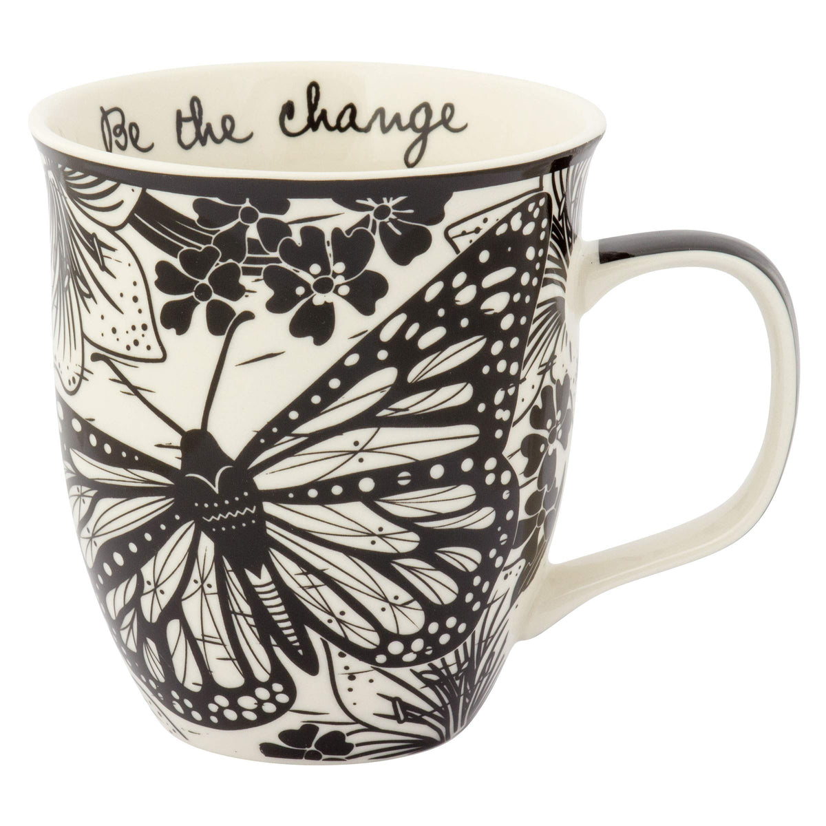 Karma mug with butterfly boho black and white 16oz for daily coffee
