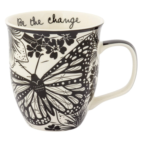 Karma mug with butterfly boho black and white 16oz for daily coffee