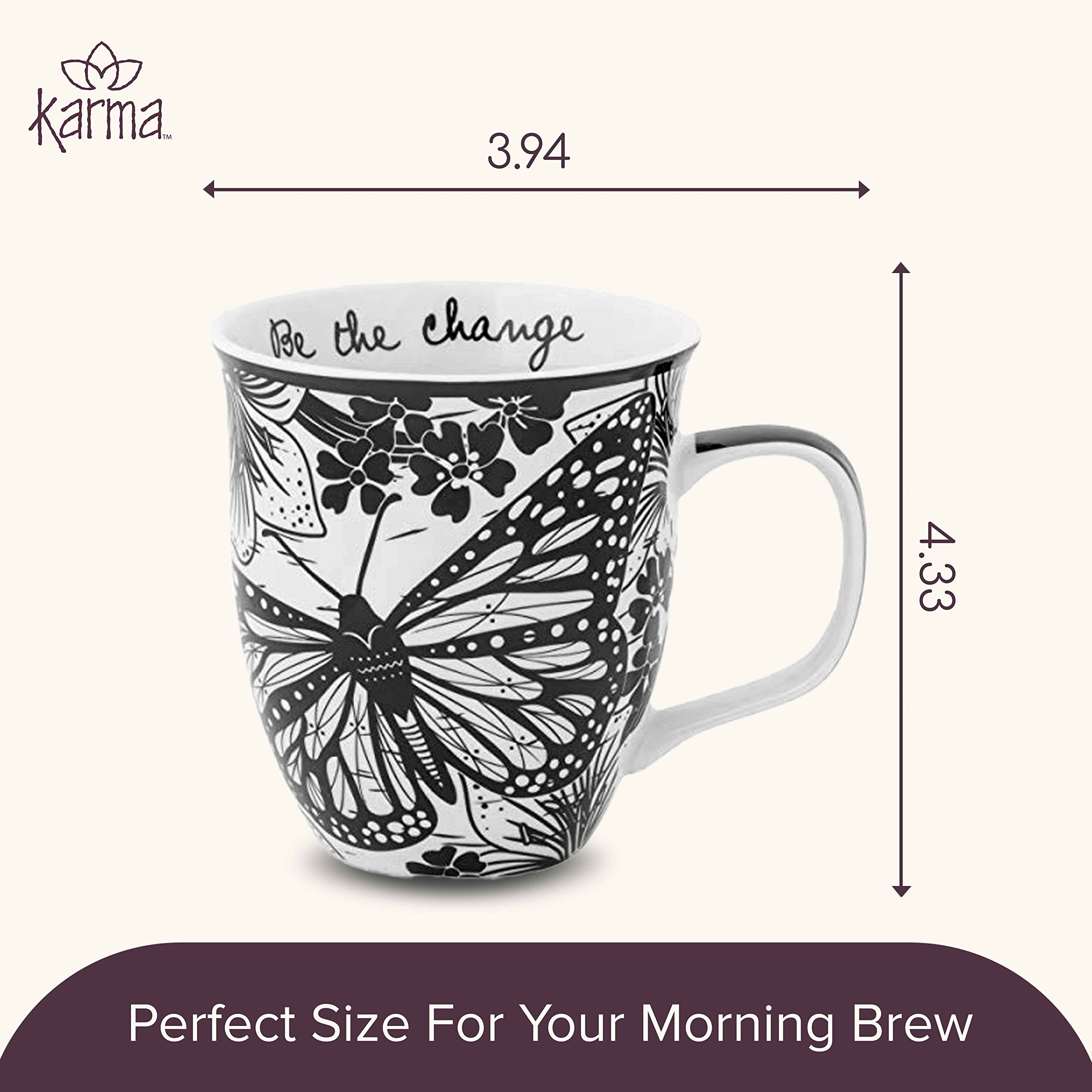 Karma mug ready for coffee or tea with Boho art