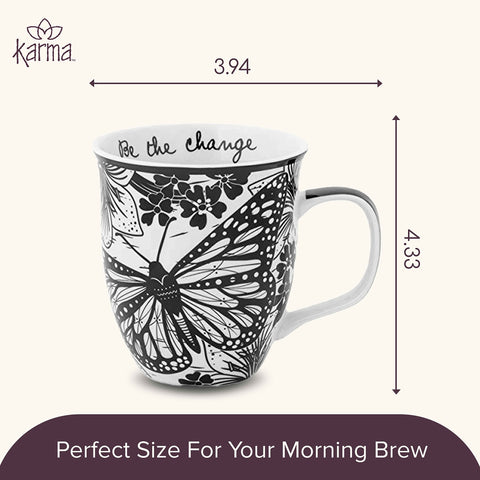 Karma mug ready for coffee or tea with Boho art
