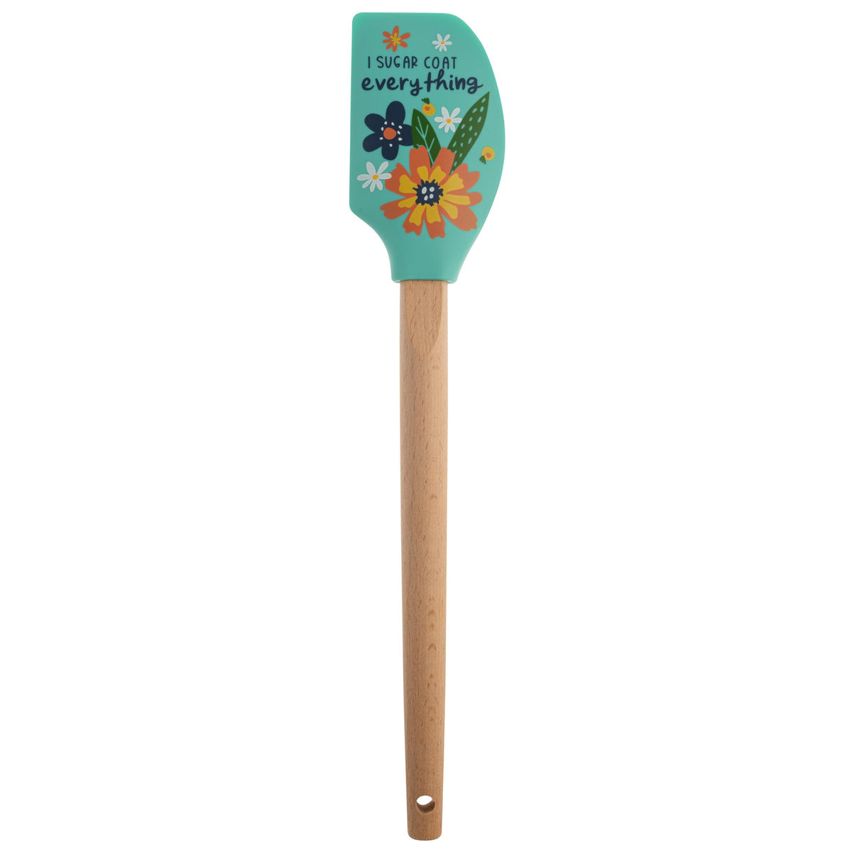 Karma silicone spatula with wood handle, heat resistant for nonstick cooking.