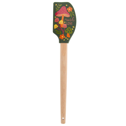 Karma silicone spatula with wood handle, heat resistant up to 428°F for nonstick pans.