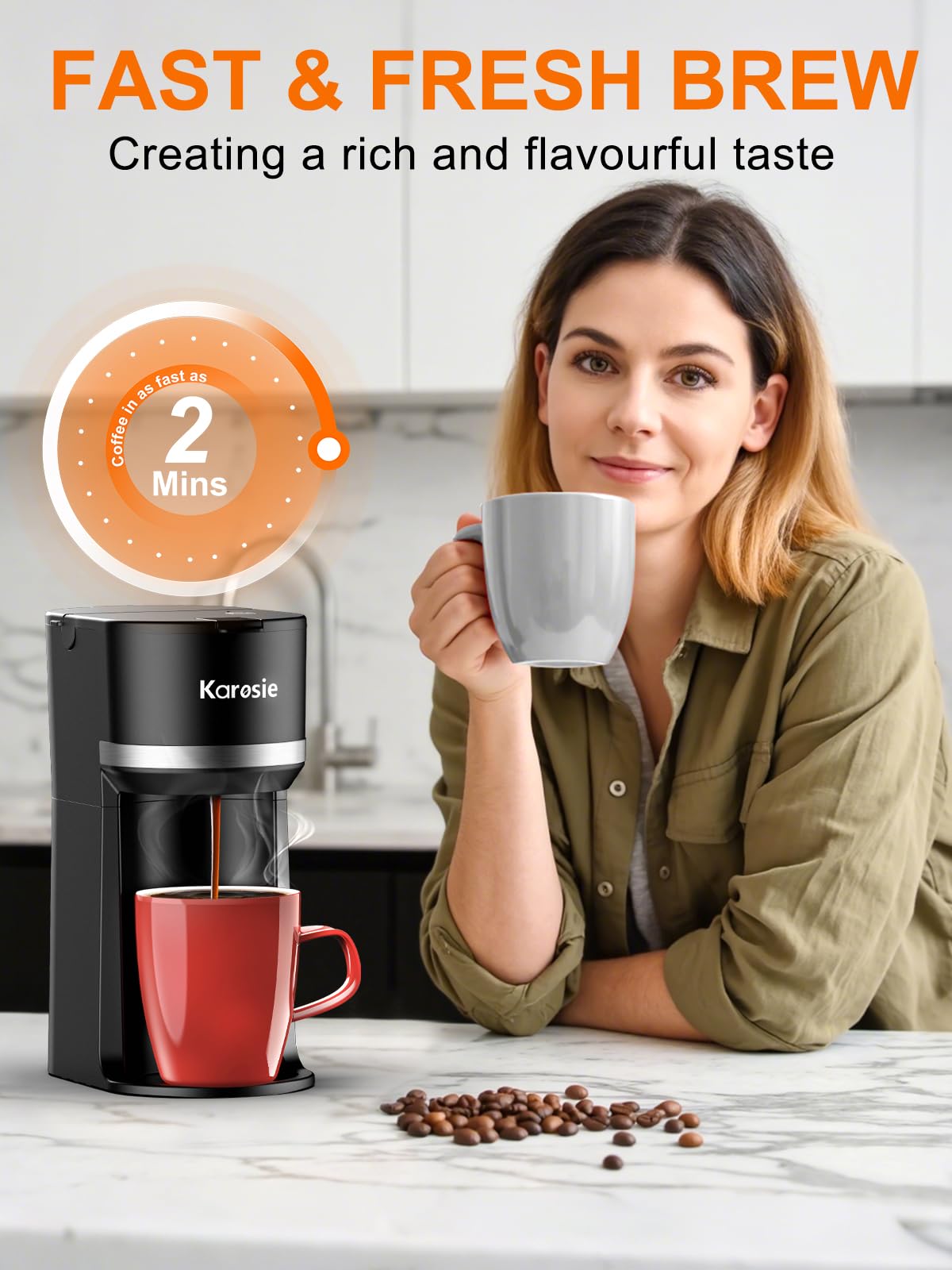 Karosie one-button brew demonstrates quick coffee in under two minutes