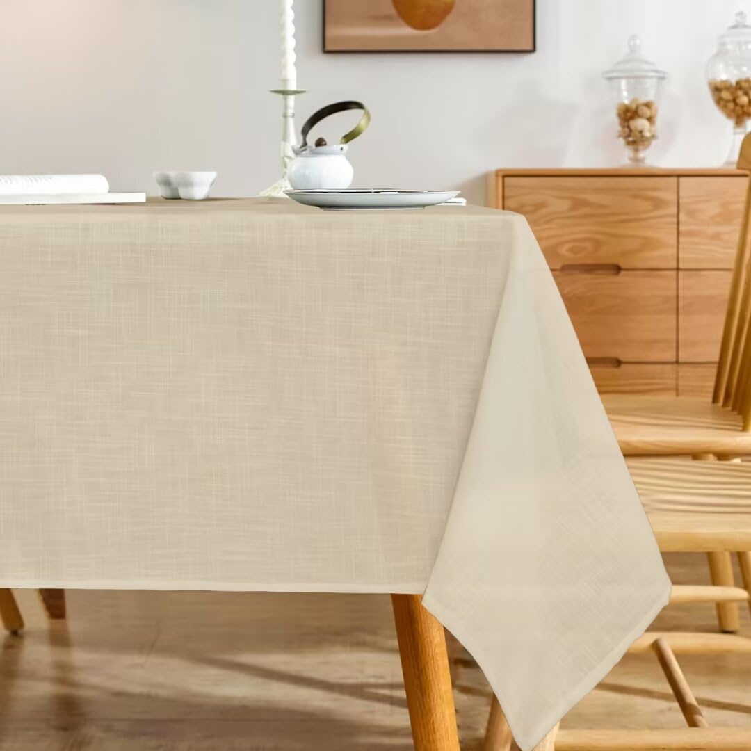 Karseteli natural linen tablecloth 60x84 khaki, durable for daily dining.