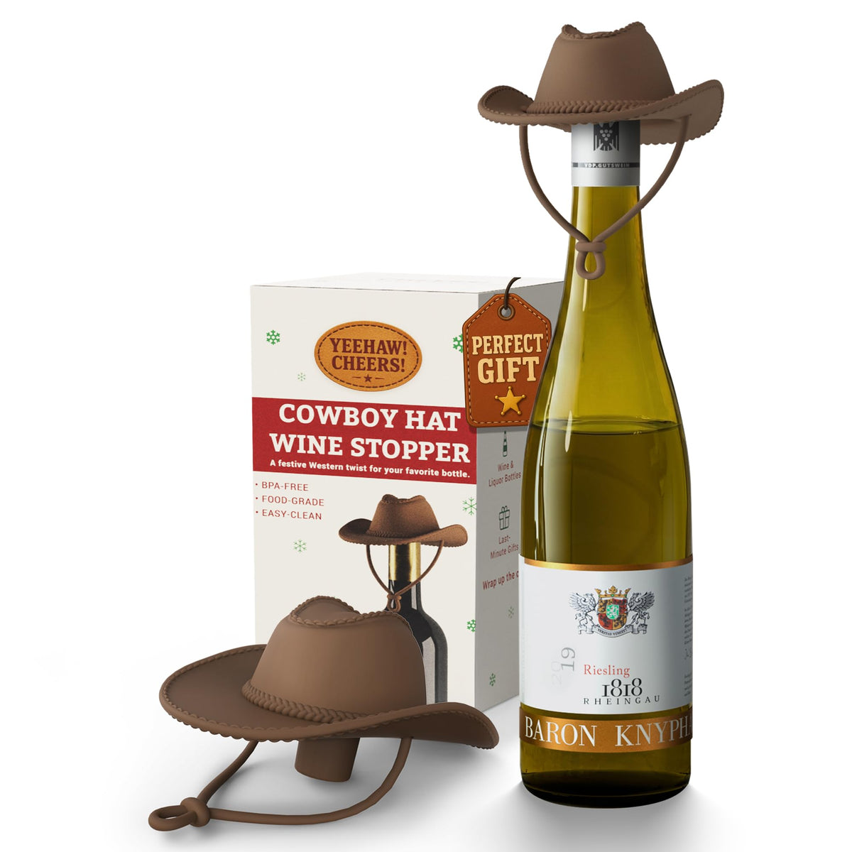 KARUNO Cowboy Hat Wine Stopper close-up seals bottles for lasting freshness.