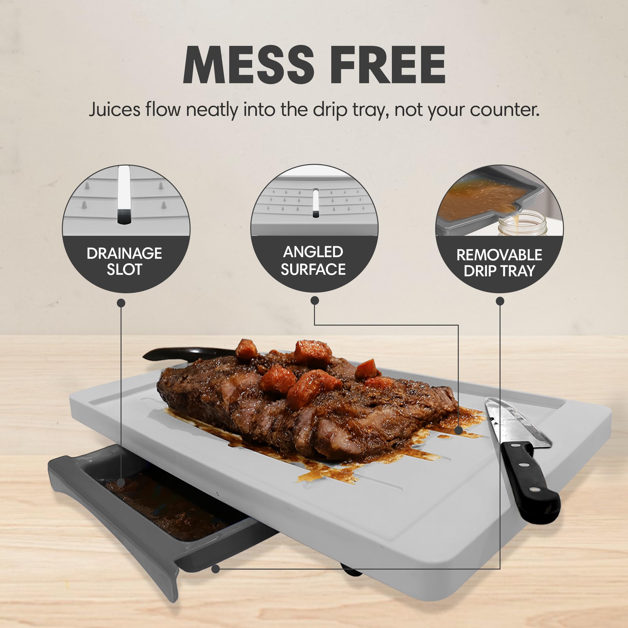 Karving King detachable drip tray with spout for easy disposal