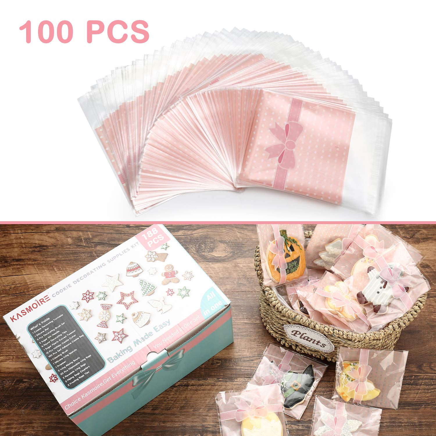 Kasmoire 100 cookie bags for stylish packaging