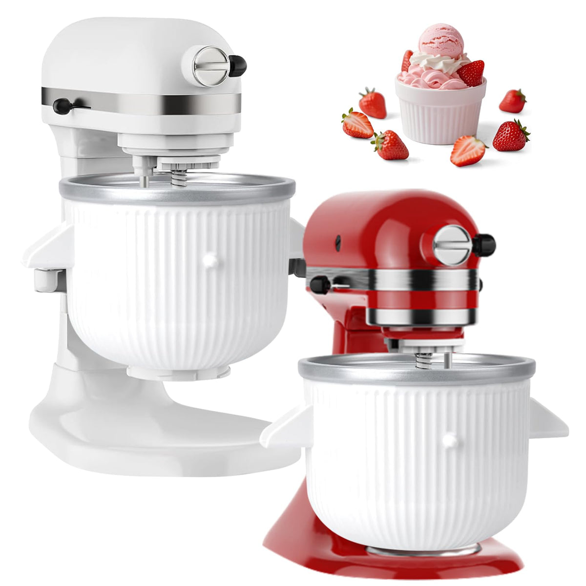 KassunKoch ice cream attachment for KitchenAid, compatible with mid-size mixers for smooth frozen desserts