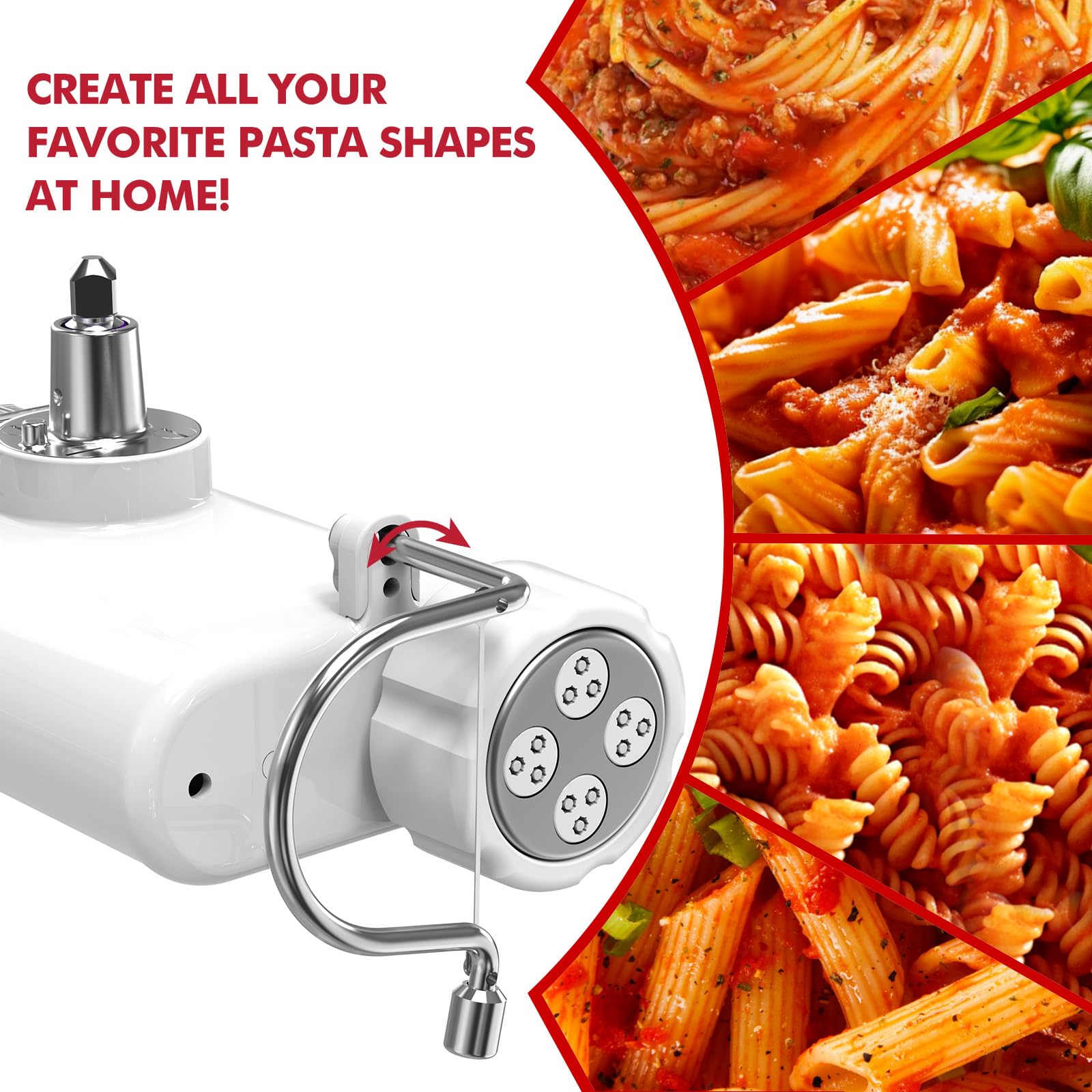 KassunKoch pasta attachment on KitchenAid mixer for quick, tool-free setup.