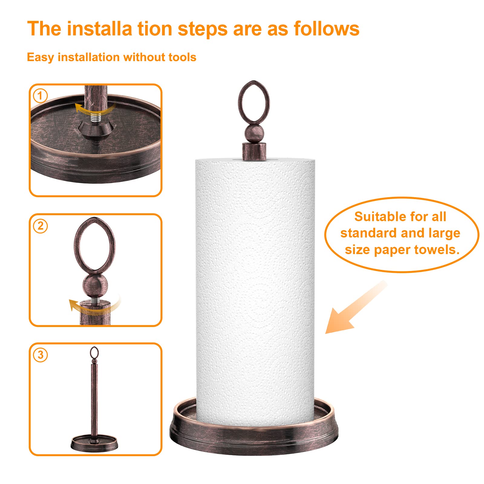 Kasunto paper towel holder on counter fits kitchens and dining areas