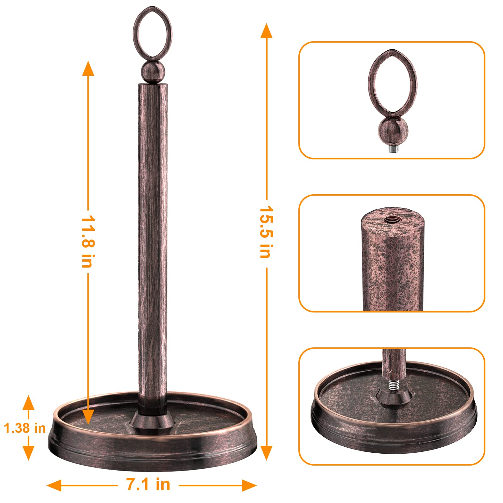 Kasunto paper towel holder top ring for easy lifting and access