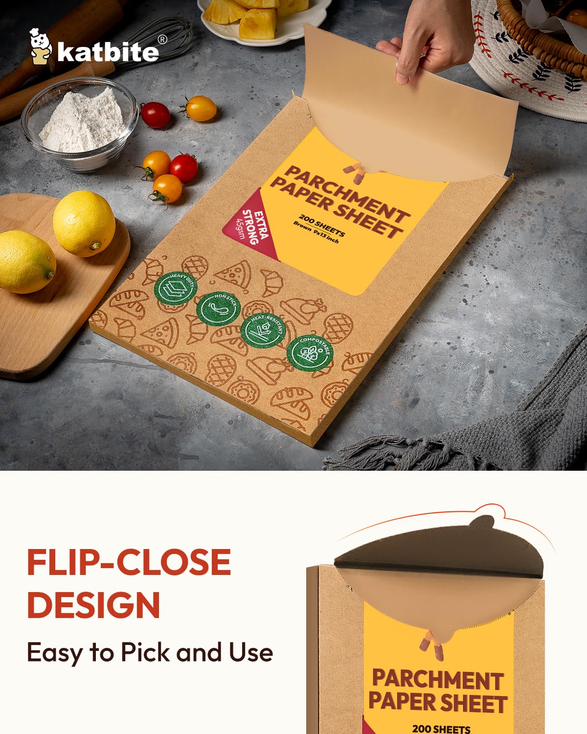 Katbite parchment sheets made from 100% wood pulp with fluor-free coating for safe food