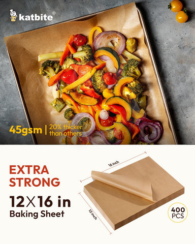 Katbite 12x16 unbleached parchment paper sheets with extra-strong silicone coating for easy release