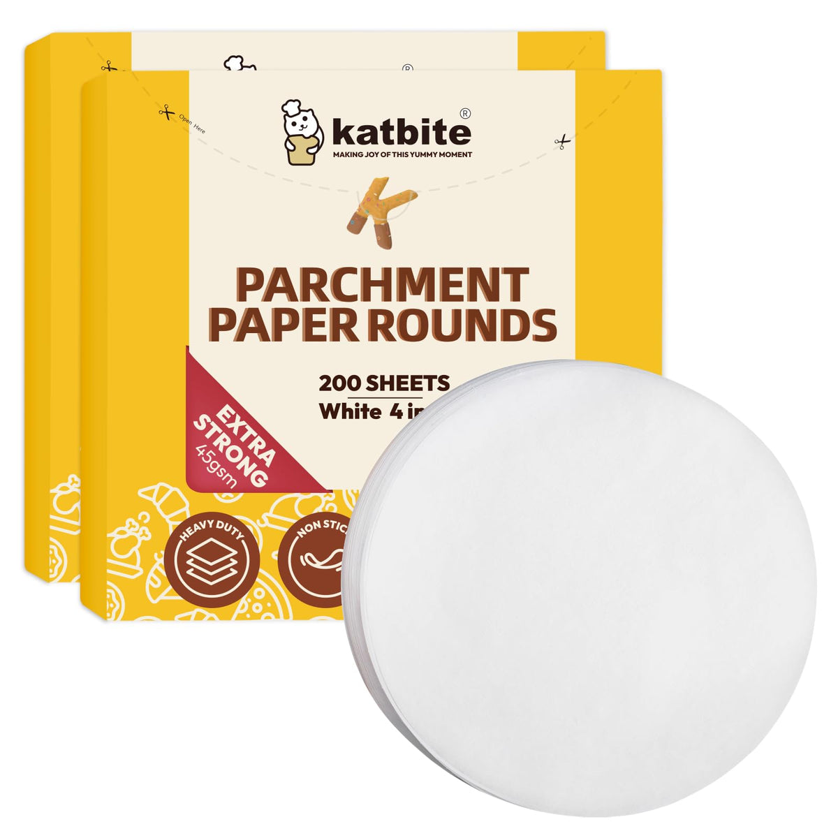 Katbite 4-inch parchment rounds ready for even bake with non-stick surface