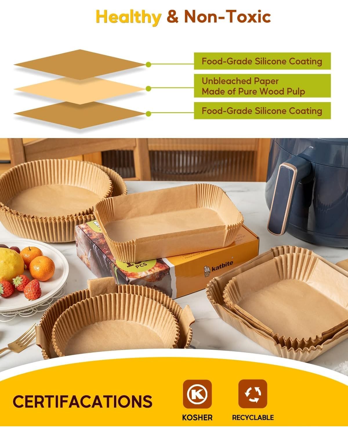 Katbite liner high rim design keeps food contained during cooking