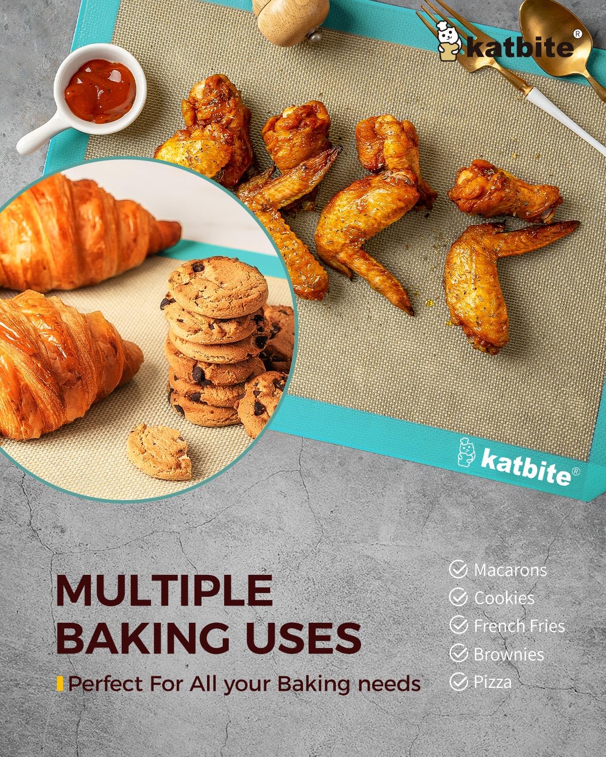 Katbite dishwasher-safe mats simplify cleanup after baking.