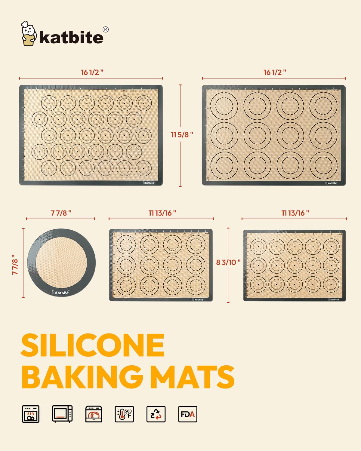 Katbite half-sheet mat 11-5x16-5 for even browning and wide-batch baking.