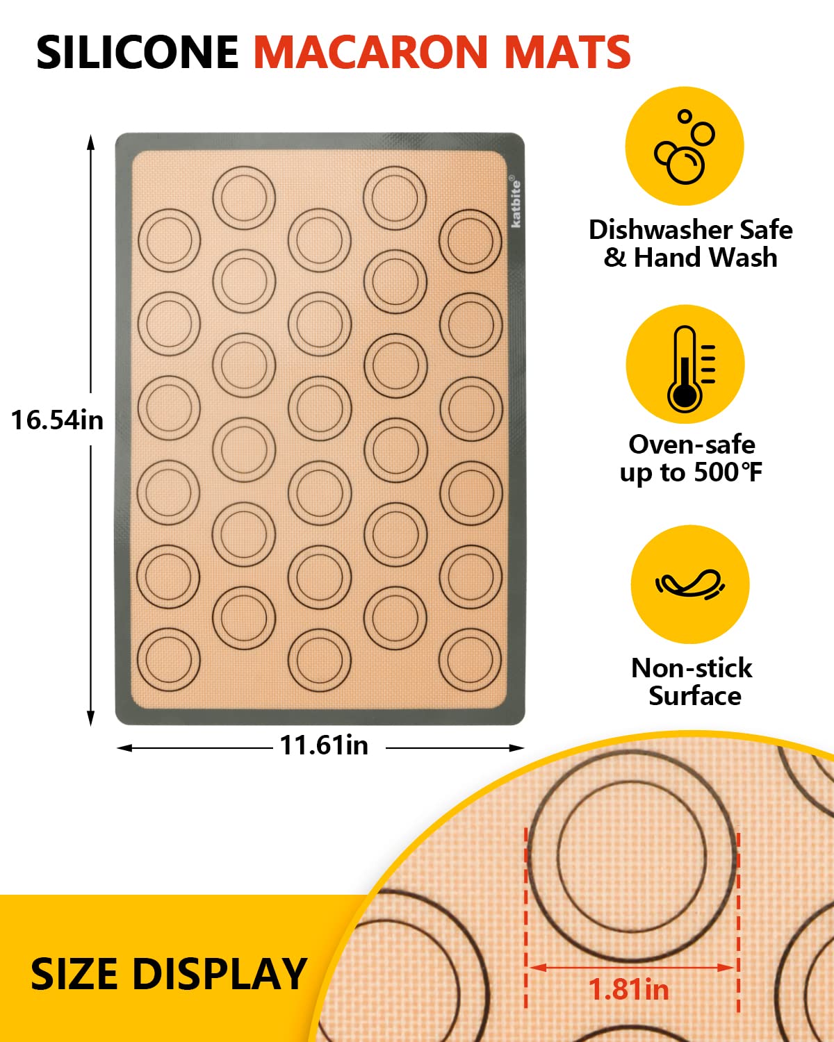 Katbite mat showing printed guides to help portion macarons evenly