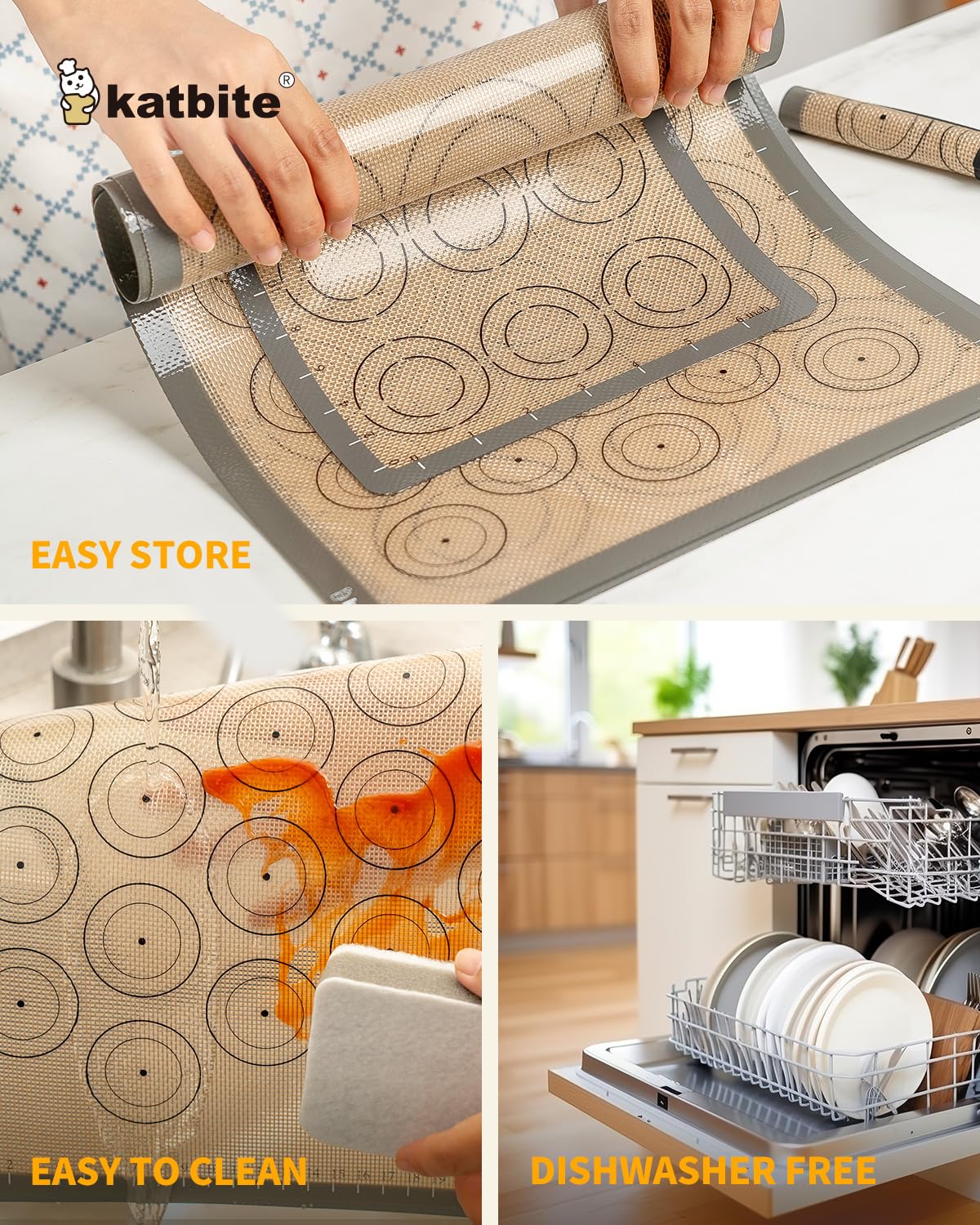 Katbite non-stick silicone mats providing easy release and quick cleanup.