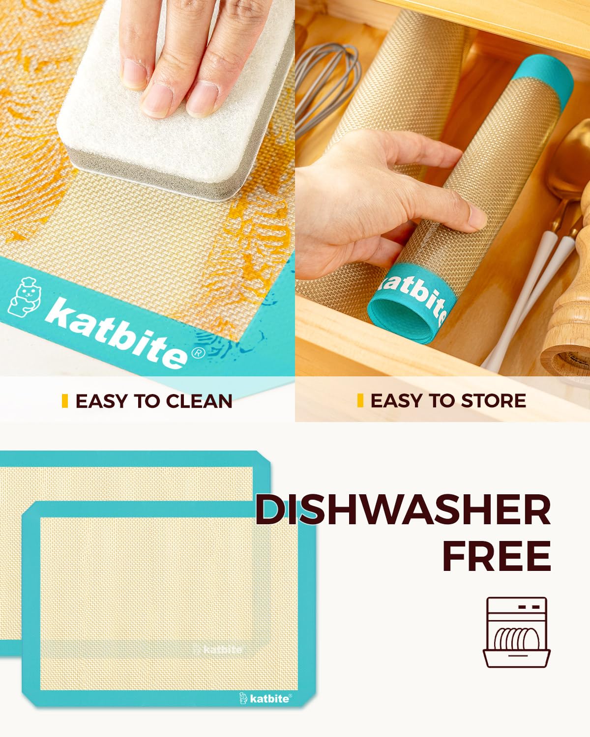 Katbite nonstick bakeware mat enables easy release of cookies.