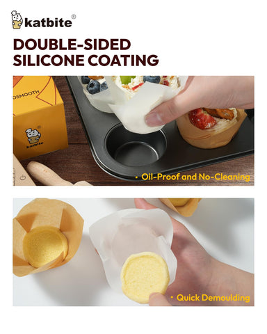 Katbite Oven-safe cupcake liners capable of high-temperature baking.