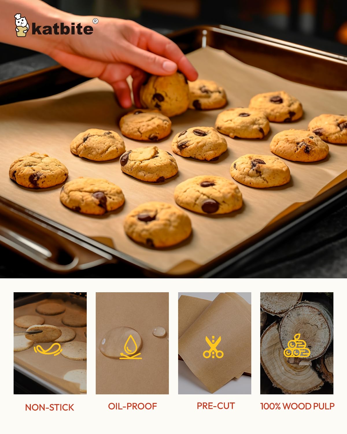 Katbite oven-safe parchment paper for versatile cooking and roasting.